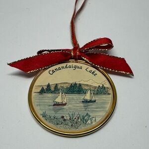 Canandaigua Lake Holiday Ornament with Red Ribbon